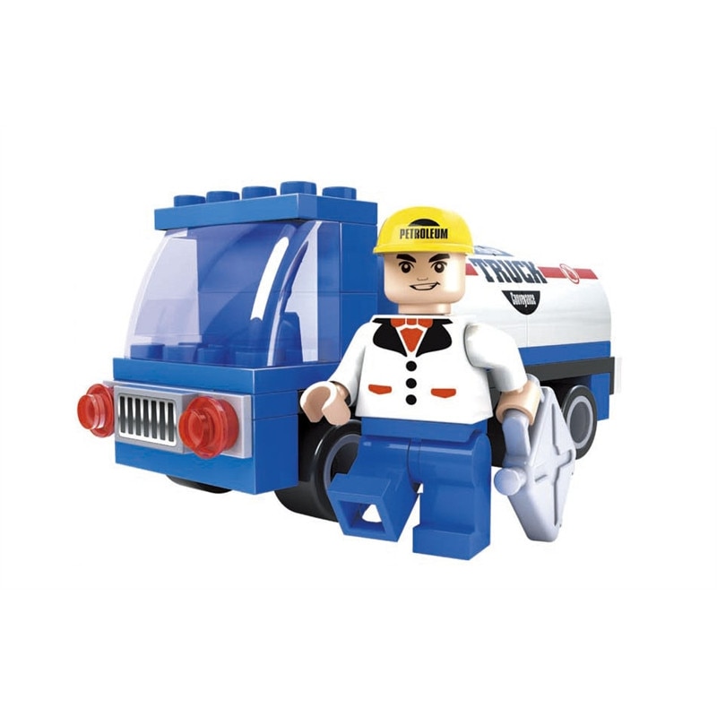 Set de constructie S-Kids Ausini City, 59 piese, masina de transport cu lucrator , 6 ani +