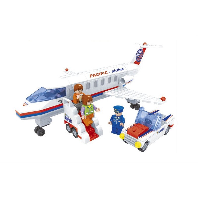 Set de constructie Ausini City, 252 piese, avion cu pasageri , 6 ani +