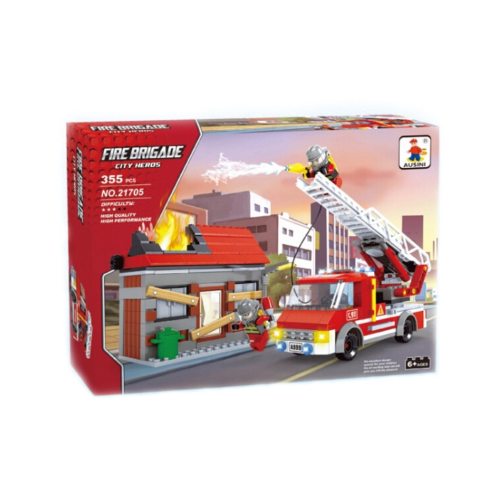Set de constructie Ausini Fire Brigade, 355 piese, masina de pompieri, 6 ani +