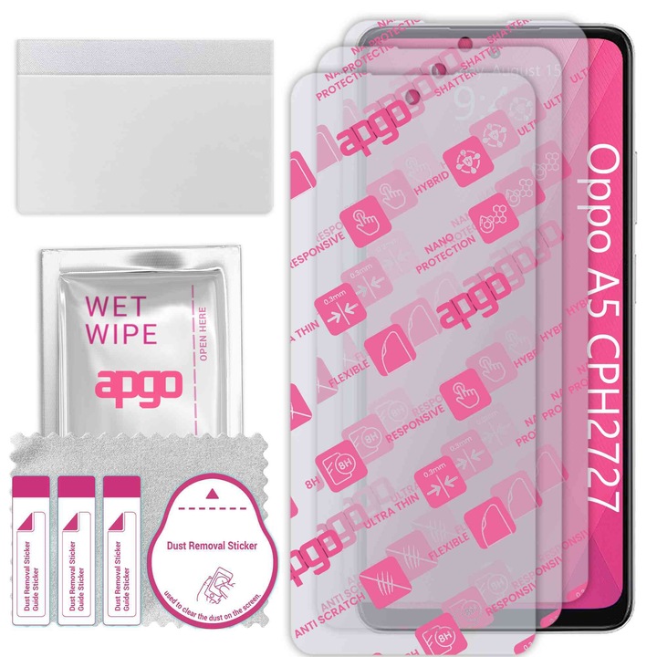 3x apgo Ultra-Clear Hybrid sticla protectoare compatibila cu Oppo A5 CPH2727, sticla nano flexibila, inlocuire excelenta pentru sticla temperata, rezistenta la zgarieturi