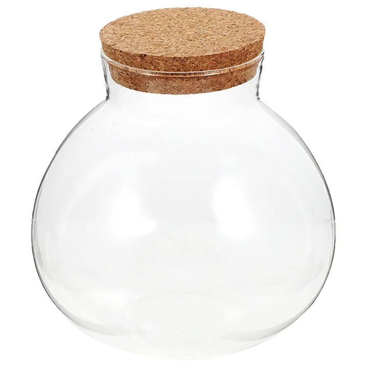 Borcan rotund sticla cu dop, terariu micro-peisaj, transparent, 10x10x11cm