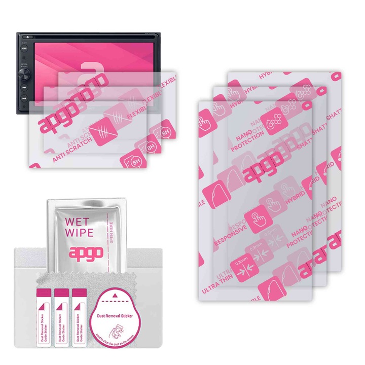 3x apgo Ultra-Clear Hybrid sticla protectoare compatibila cu Sony XAV-AX200, sticla nano flexibila, inlocuire excelenta pentru sticla temperata, rezistenta la zgarieturi