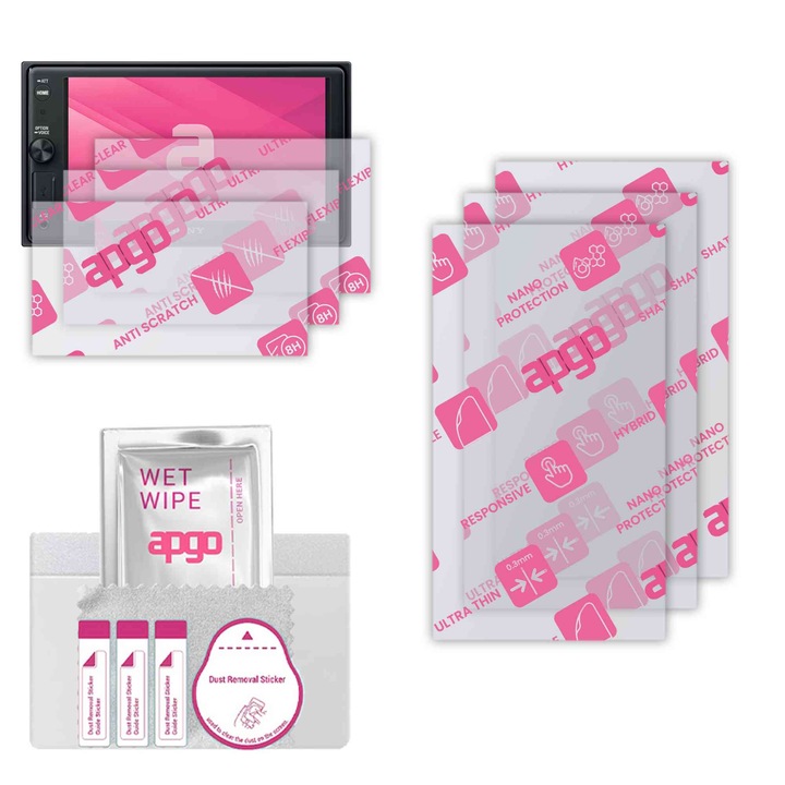 3x apgo Ultra-Clear Hybrid sticla protectoare compatibila cu Sony XAV-1500, sticla nano flexibila, inlocuire excelenta pentru sticla temperata, rezistenta la zgarieturi