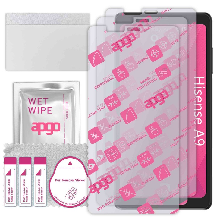 3x apgo Ultra-Clear Hybrid sticla protectoare compatibila cu Hisense A9, sticla nano flexibila, inlocuire excelenta pentru sticla temperata, rezistenta la zgarieturi