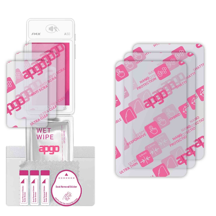 3x apgo Ultra-Clear Hybrid sticla protectoare compatibila cu Pax A50s, sticla nano flexibila, inlocuire excelenta pentru sticla temperata, rezistenta la zgarieturi