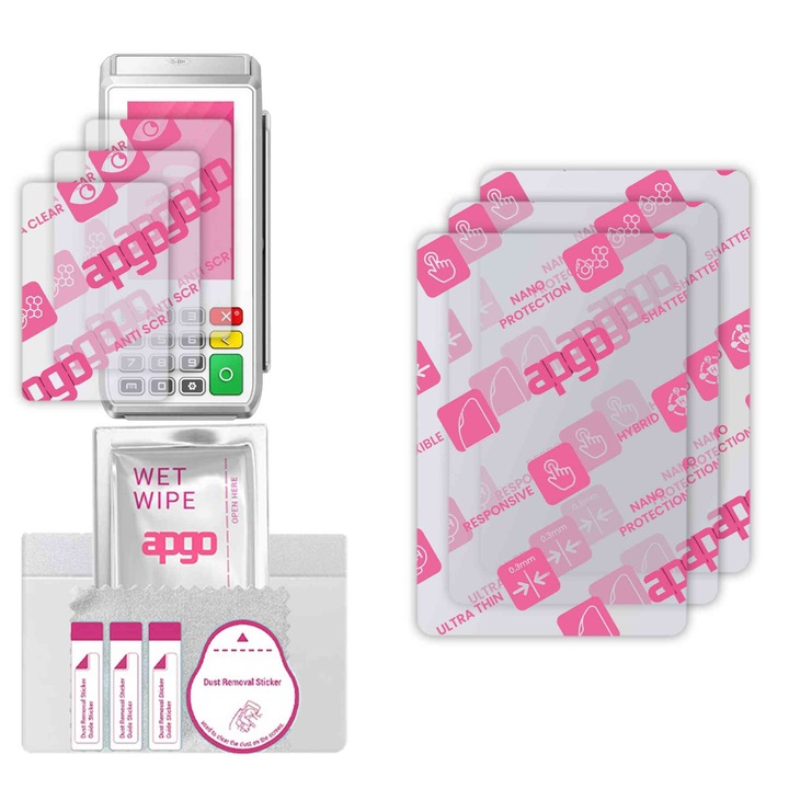 3x apgo Ultra-Clear Hybrid sticla protectoare compatibila cu Pax A80, sticla nano flexibila, inlocuire excelenta pentru sticla temperata, rezistenta la zgarieturi