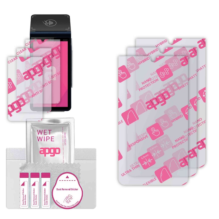 3x apgo Ultra-Clear Hybrid sticla protectoare compatibila cu Pax A800, sticla nano flexibila, inlocuire excelenta pentru sticla temperata, rezistenta la zgarieturi