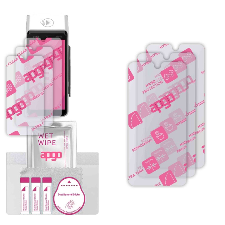 3x apgo Ultra-Clear Hybrid sticla protectoare compatibila cu Pax 8900-Full Display, sticla nano flexibila, inlocuire excelenta pentru sticla temperata, rezistenta la zgarieturi