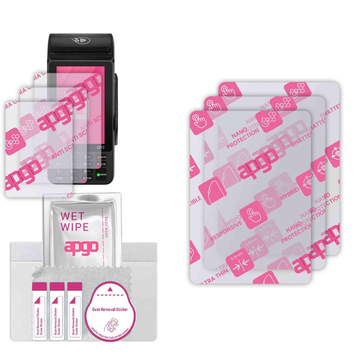 3x apgo Ultra-Clear Hybrid sticla protectoare compatibila cu Pax Q92 Advanced, sticla nano flexibila, inlocuire excelenta pentru sticla temperata, rezistenta la zgarieturi