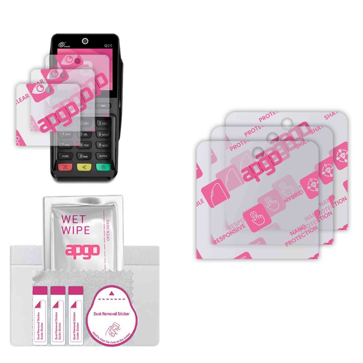 3x apgo Ultra-Clear Hybrid sticla protectoare compatibila cu Pax Q25, sticla nano flexibila, inlocuire excelenta pentru sticla temperata, rezistenta la zgarieturi