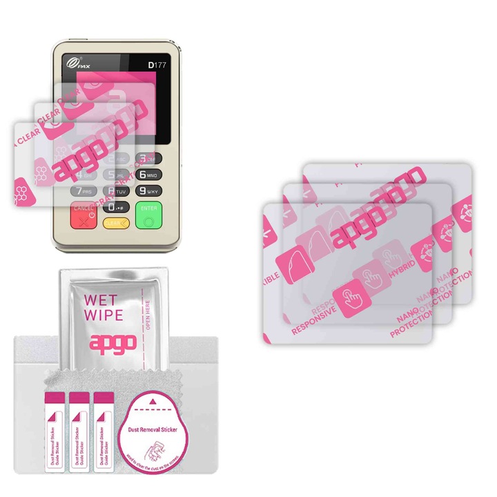 3x apgo Ultra-Clear Hybrid sticla protectoare compatibila cu Pax D177, sticla nano flexibila, inlocuire excelenta pentru sticla temperata, rezistenta la zgarieturi