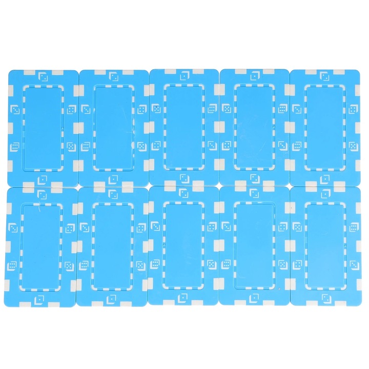 Set 10 jetoane poker dreptunghiulare, ABS, albastru cer, 7.5x4.5x0.4 cm
