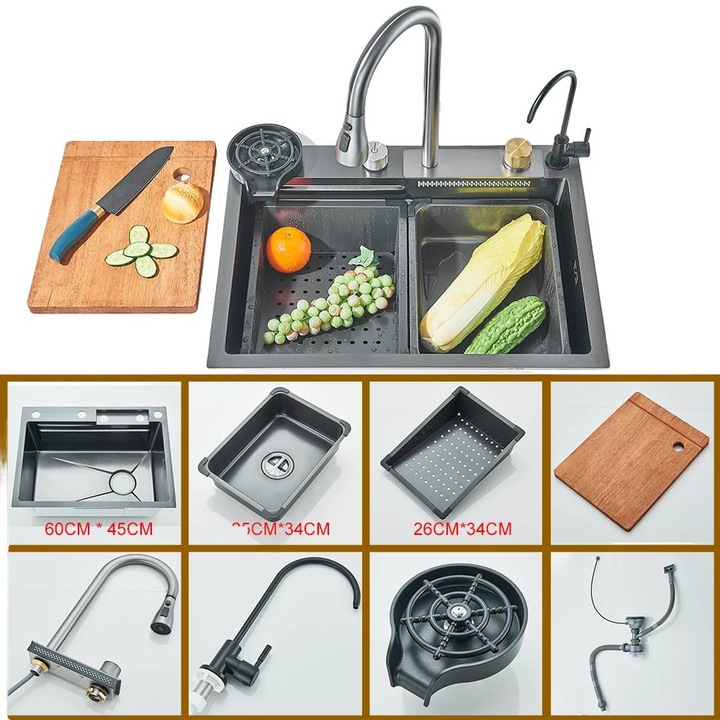 Chiuveta bucatarie, model A2 6045, o singura cuva, inox, 60x45cm, montare deasupra blaturilor, gri