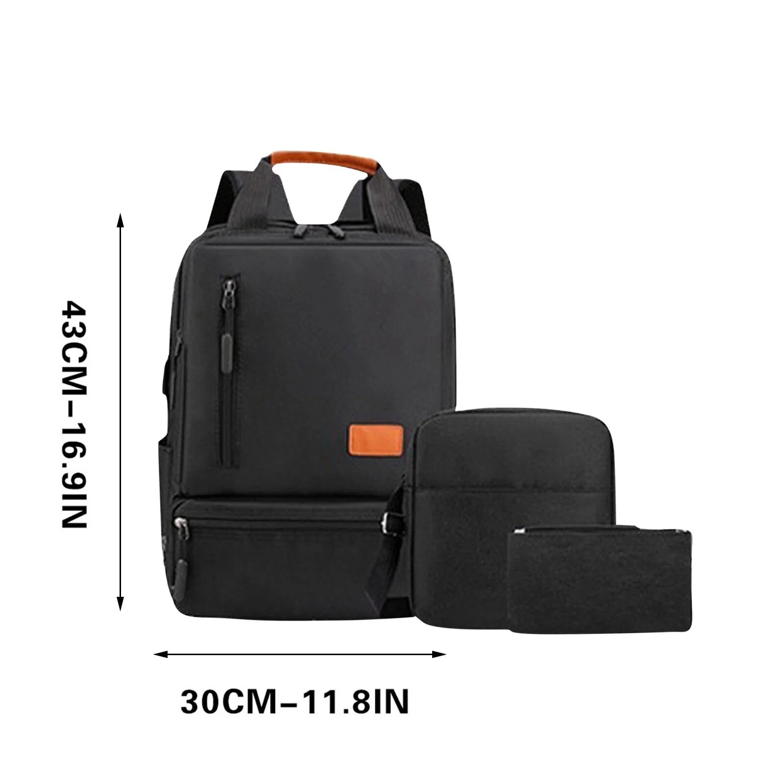 YANYXR, set 3 piese rucsac pentru laptop din poliester cu port USB, capacitate mare, pentru laptop 17 inch, negru