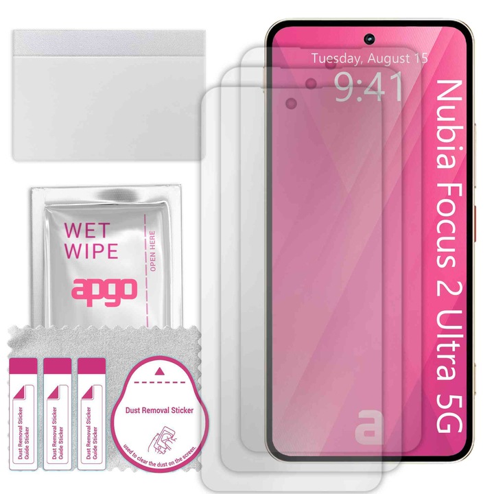 Комплект 3x протектора за екран apgoза ZTE Nubia Focus 2 Ultra 5G – цял дисплей, гланцов, хидрогел, пълно залепване, 5D