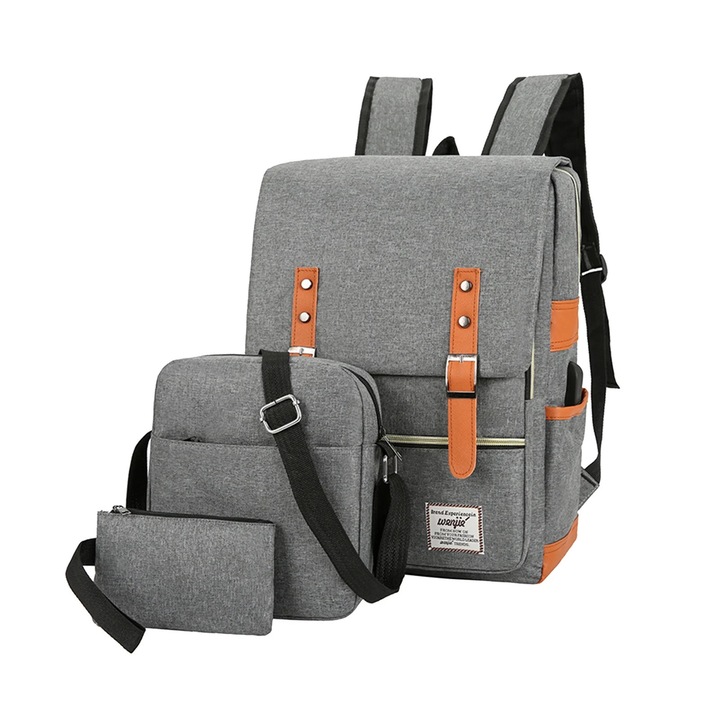 Rucsac laptop set 3 piese, multicolor, 40x30x12cm
