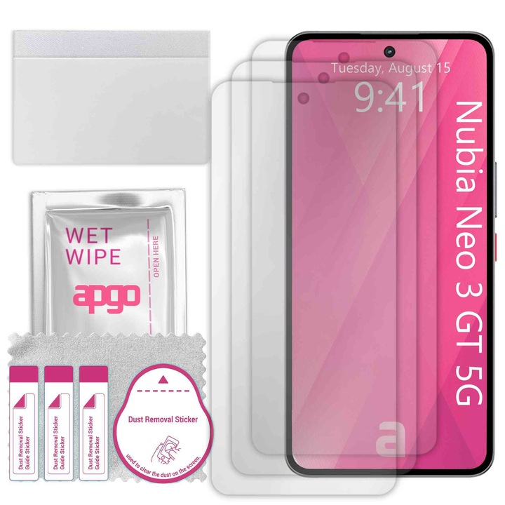 3x apgo протектор за екран за ZTE Nubia Neo 3 GT 5G – цял дисплей, гланцов, хидрогел, пълно лепене, 5D
