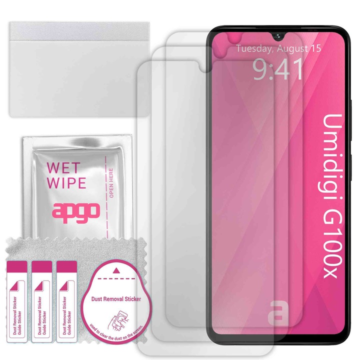 3x apgo протектор за екран за Umidigi G100x – цял дисплей, гланцов, хидрогел, пълно лепене, 5D