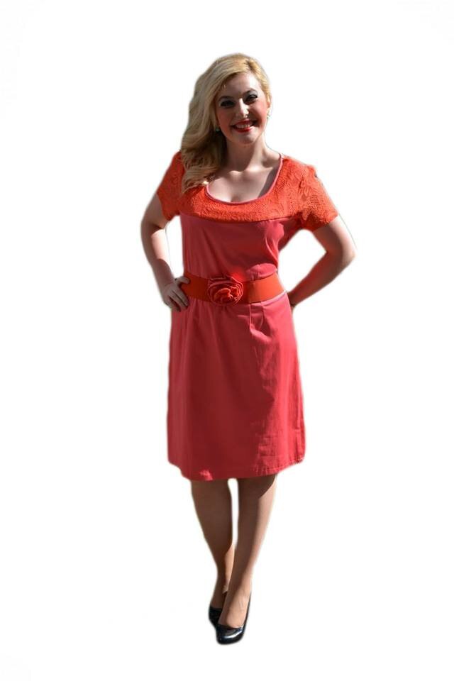 Rochie eleganta cu dantela in partea de sus,D&J Exclusive, Corai