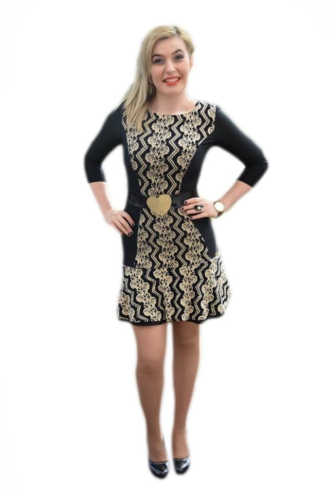 Rochie rafinata, cu material dantelat,D&J Exclusive, Negru/ Crem