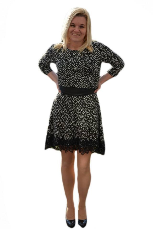 Rochie trendy cu imprimeu bicolor si dantela,D&J Exclusive, Negru/Alb