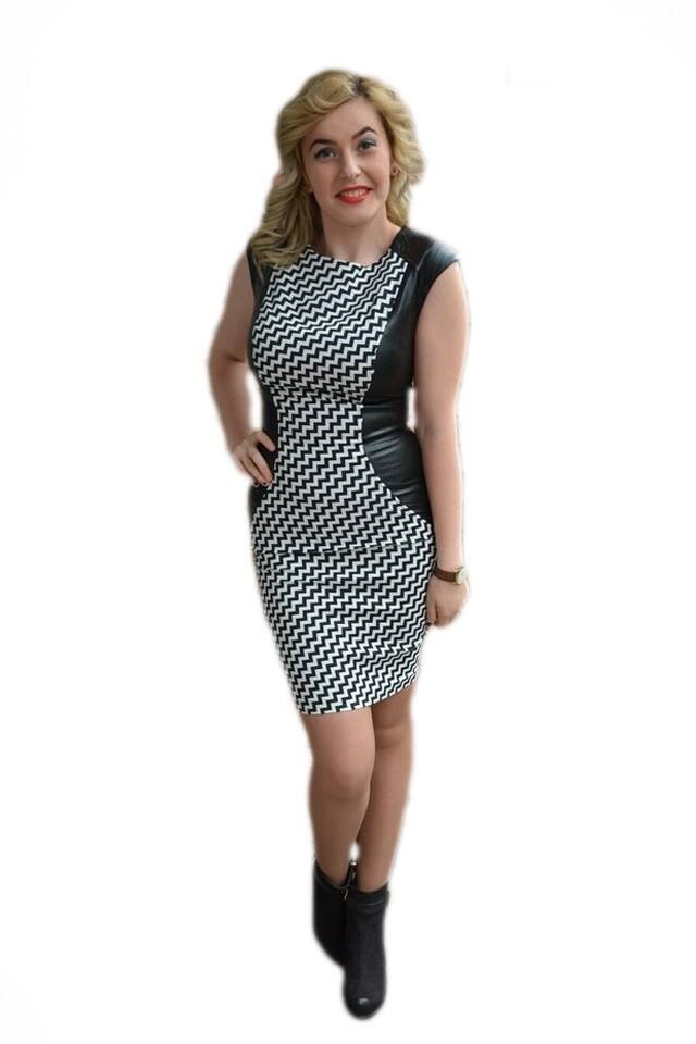 Rochie tinereasca mulata pe silueta cu piele ecologica,D&J Exclusive, Alb/Negru