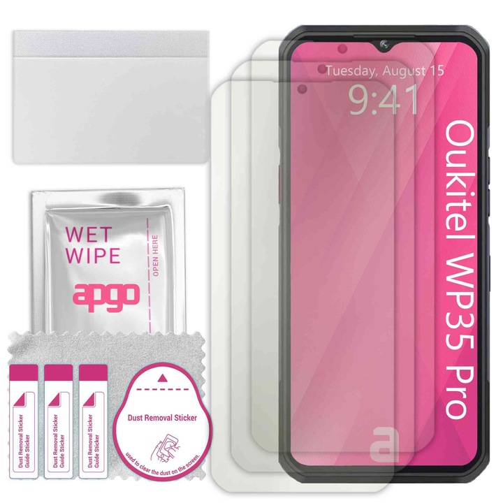 3x MATT apgo képernyővédő fólia Oukitel WP35 Pro készülékhez – öntapadós, teljes kijelzőt átfedő, hidrogel, karcálló, teljes ragasztóval ellátott, 5D