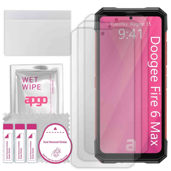 3x apgo протектор за екран за Doogee Fire 6 Max – цял дисплей, гланцов, хидрогел, пълно лепене, 5D
