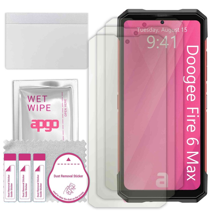 3x МАТОВ apgo протектор за екран за Doogee Fire 6 Max – самозалепващ се, цял дисплей, хидрогел, защита от надраскване, пълно лепене, 5D