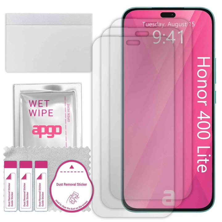 3x apgo képernyővédő fólia Honor 400 Lite-hoz – teljes kijelzős, fényes, hidrogél, teljes ragasztós, 5D