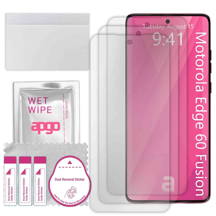 3x apgo протектор за екран за Motorola Edge 60 Fusion - цял дисплей, гланцов, хидрогел, пълно лепене, 5D