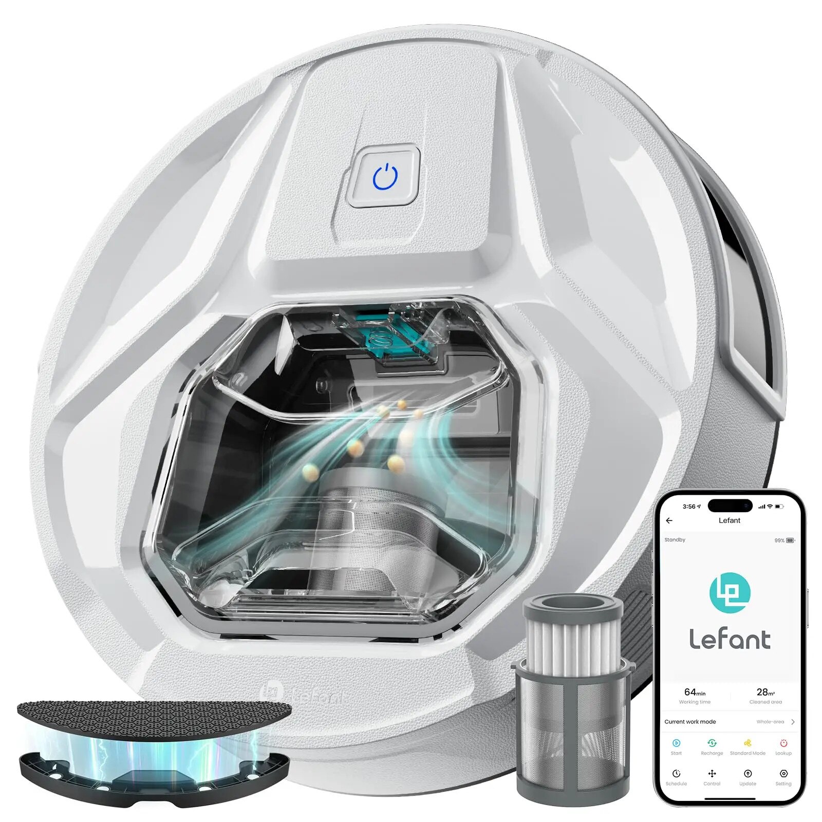 Aspirator robot, 6000Pa, 800ml, alb, 33x10x36cm