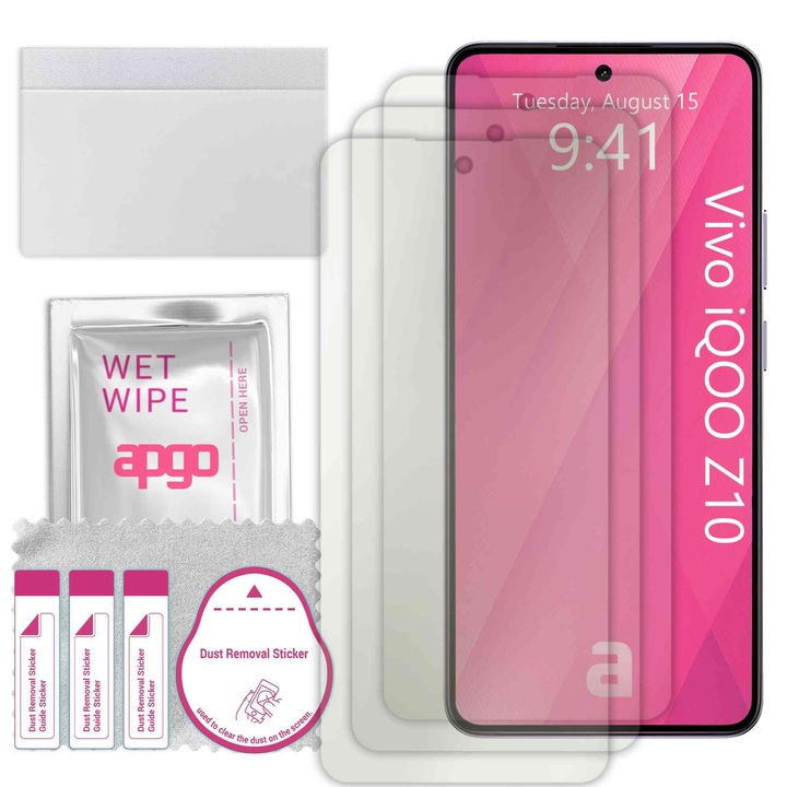 3x МАТОВ apgo протектор за екран за Vivo iQOO Z10 – самозалепващ се, цял дисплей, хидрогел, защита от надраскване, пълно лепене, 5D