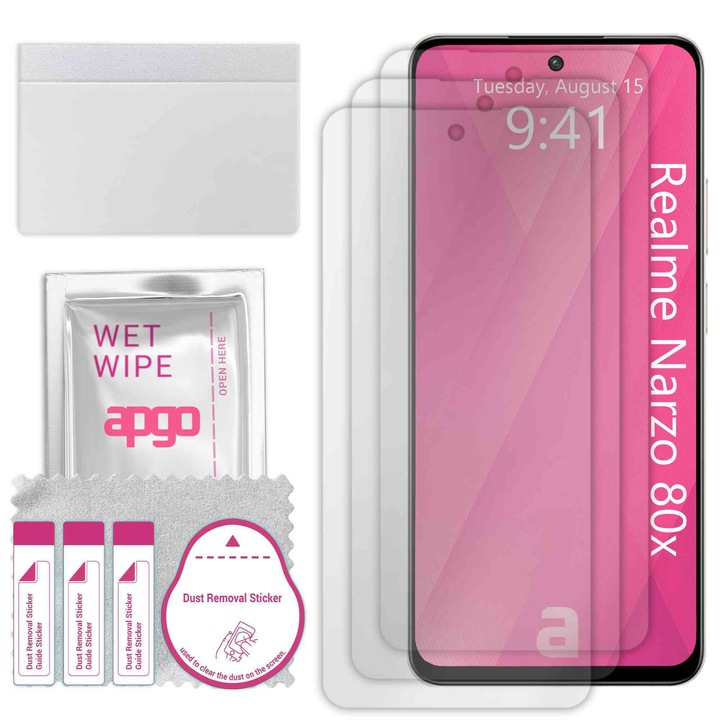 3x apgo протектор за екран за Realme Narzo 80x – цял дисплей, гланцов, хидрогел, пълно лепене, 5D