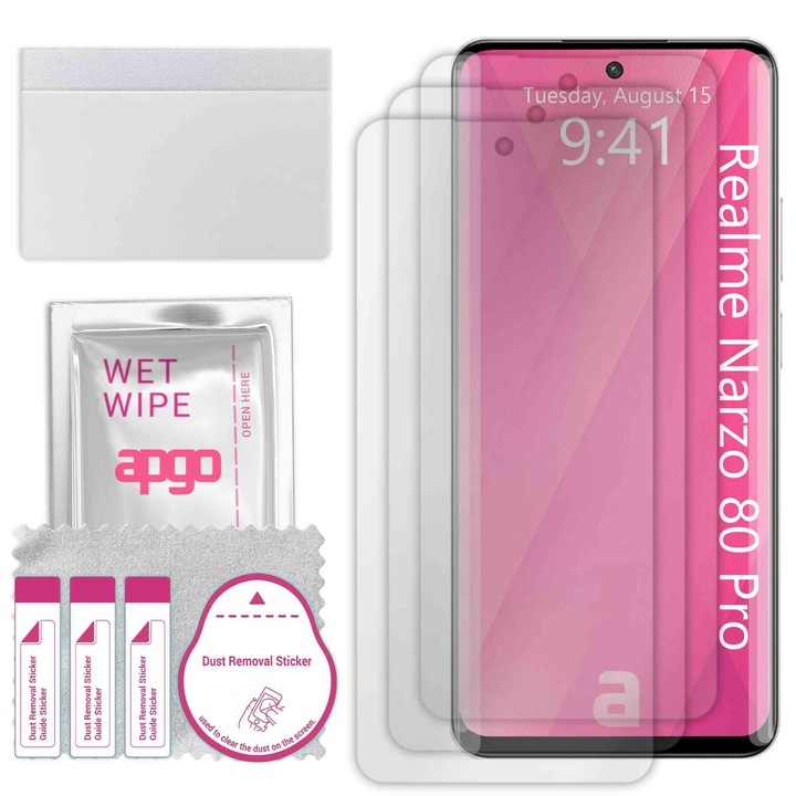 3x apgo протектор за екран за Realme Narzo 80 Pro - цял дисплей, гланцов, хидрогел, пълно лепене, 5D