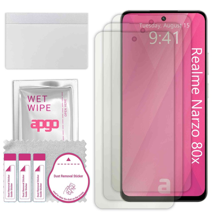 3x МАТОВ apgo протектор за екран за Realme Narzo 80x - самозалепващ се, цял дисплей, хидрогел, защита от надраскване, пълно лепене, 5D