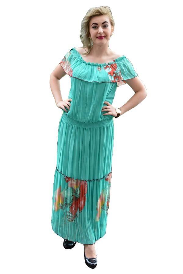 Rochie lunga de vara cu imprimeu floral,masura mare,D&J Exclusive, Turcoaz