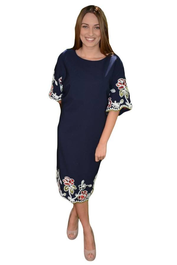 Rochie casual cu maneca scurta si decolteu mic,masura mare,D&J Exclusive, Bleumarin