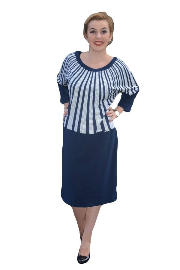 Rochie de zi cu design de dungi oblice,masura mare,D&J Exclusive, Bleumarin