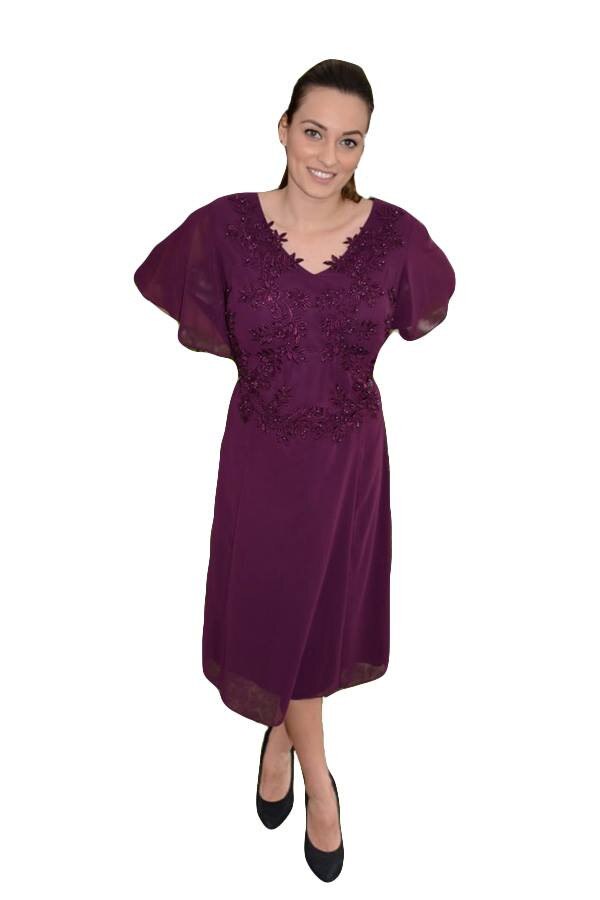 Rochie de lungime medie din voal fin si dantela,masura mare,D&J Exclusive, Mov