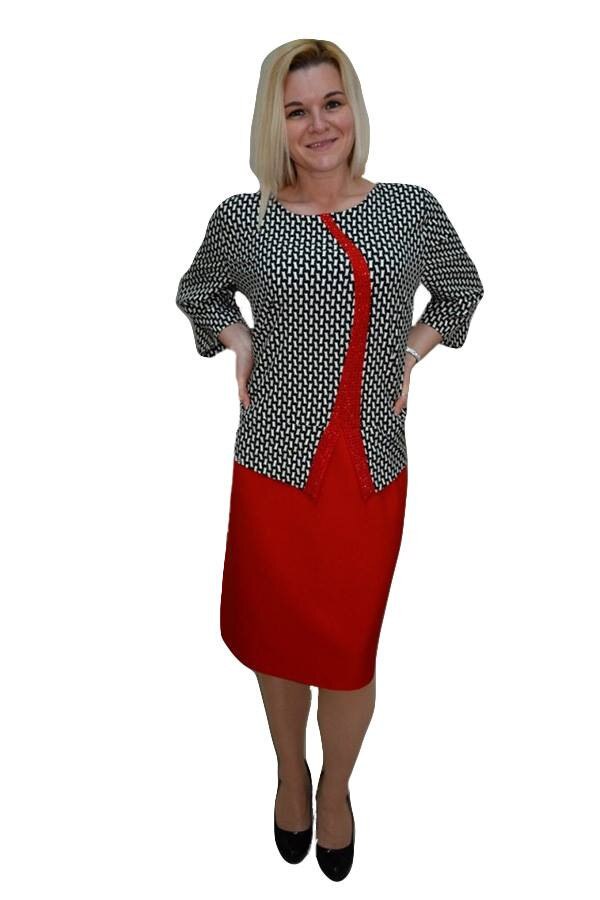 Rochie de ocazie tip costum cu insertii de strasuri, masuri mari,D&J Exclusive, Rosu