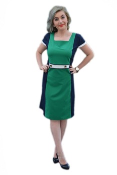 .Rochie cu croiala clasica si design cu nasturi in talie,D&J Exclusive, Verde .Rochie cu croiala clasica si design cu nasturi in talie,D&J Exclusive, Verde
