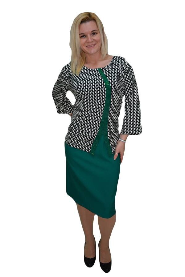 Rochie de ocazie tip costum cu insertii de strasuri, masuri mari,D&J Exclusive, Verde