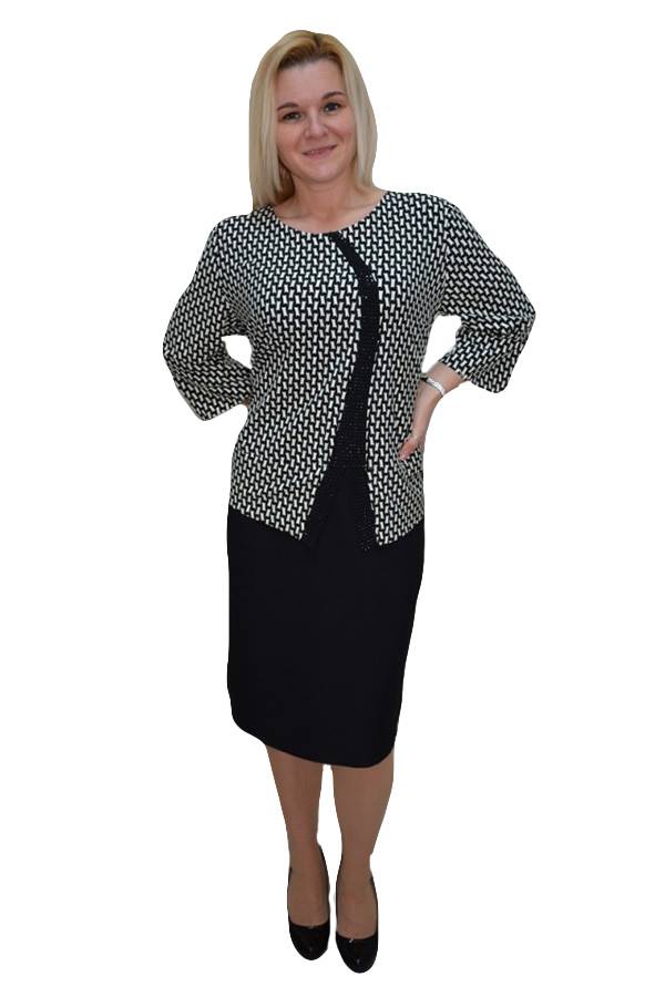 Rochie de ocazie tip costum cu insertii de strasuri, masuri mari,D&J Exclusive, Negru