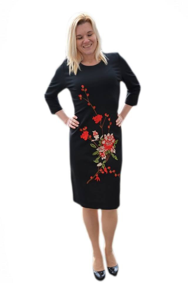 Rochie deosebita cu broderie florala, colorata,D&J Exclusive, Negru