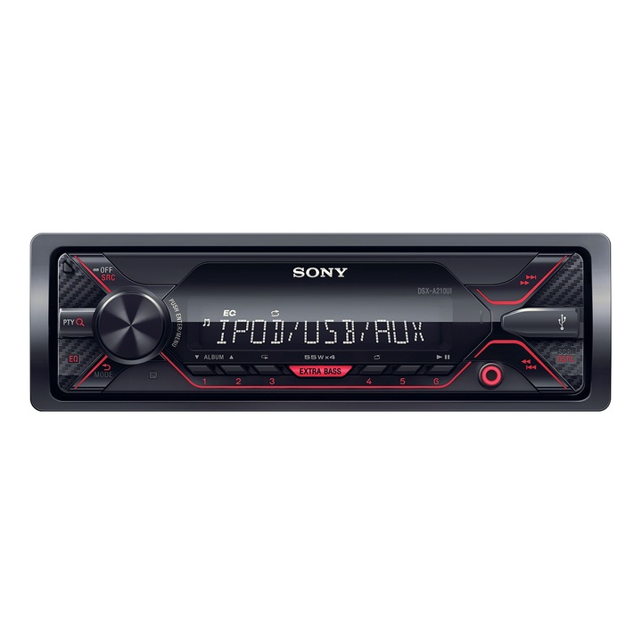 Радио MP3 Плеър за кола Sony DSXA210UI, 4 x 55 W, USB, AUX, Червено