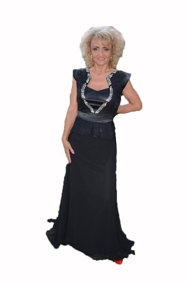 Rochie de seara din voal simplu, saten lucios si dantela,D&J Exclusive, Negru