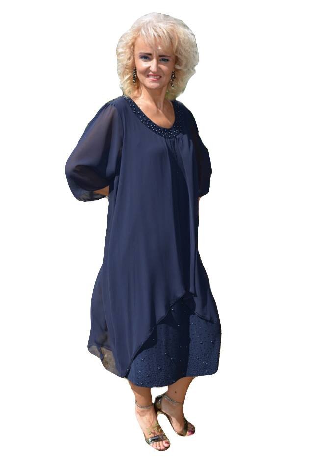 Rochie lejera de ocazie, cu insertii de margele,masura mare,D&J Exclusive, Albastru marin