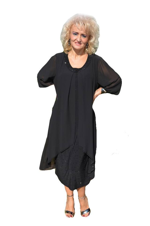 Rochie lejera de ocazie, cu insertii de margele,masura mare,D&J Exclusive, Negru