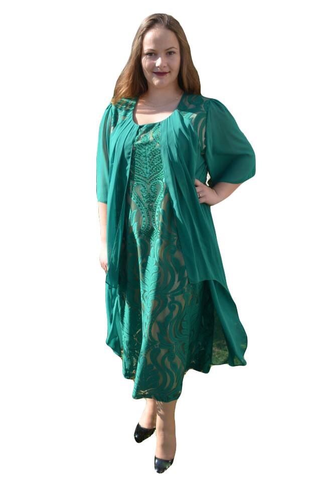 Rochie de ocazie cu insertii dantela, strasuri, voal elegant,masura mareD&J Exclusive, Verde